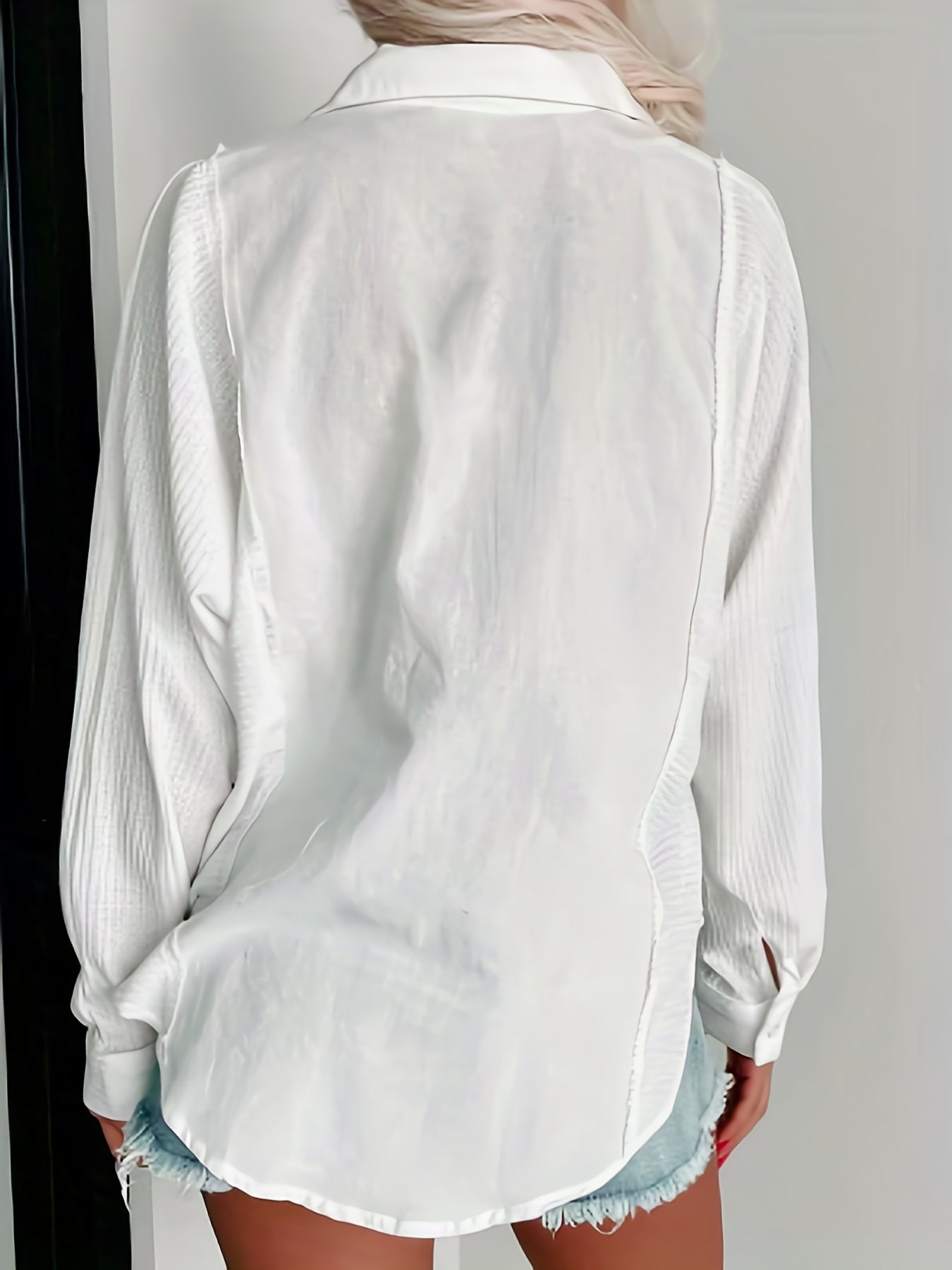 2025 gbolsos  Waffle Stitching Lapel Button Shirt, Casual Long Sleeve Shirt For Spring & Fall, Women's Clothing