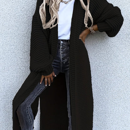 Solid Open Front Side Split Cardigan, Casual Long Sleeve Cardigan For Spring & Fall, Women's Clothing