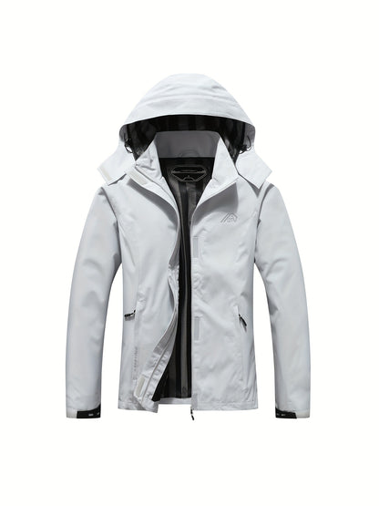 gbolsos  Solid Color Waterproof Windproof Hooded Outdoor Jacket For Hiking Montaineering, Women's Outdoor Clothing