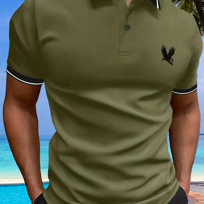 gbolsos  Casual Short Sleeves Button Up Graphic Polo Shirts, V-neck Tops Pullovers, Men's Clothing For Summer