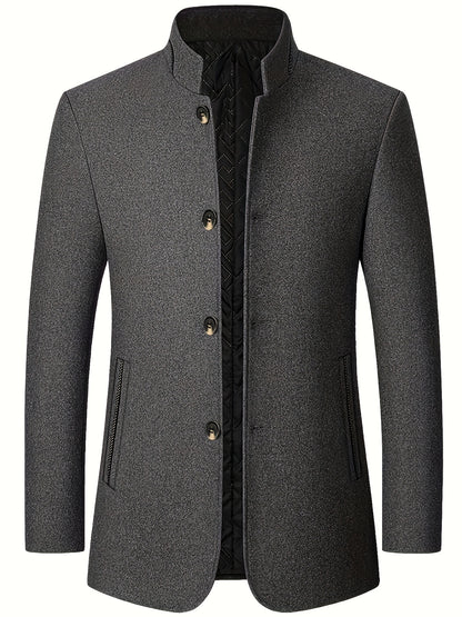 gbolsos  Warm Wool Blend Jacket Coat, Men's Casual Stand Collar One Breasted Jacket For Fall Winter, Father's Gift