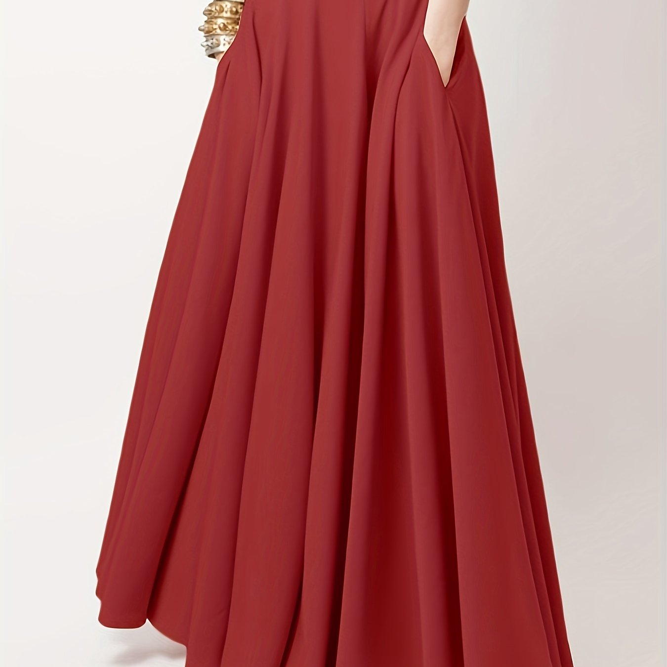 gbolsos  Pleated Long Skirt, Loose Solid Casual Skirt For Spring & Summer, Women's Clothing