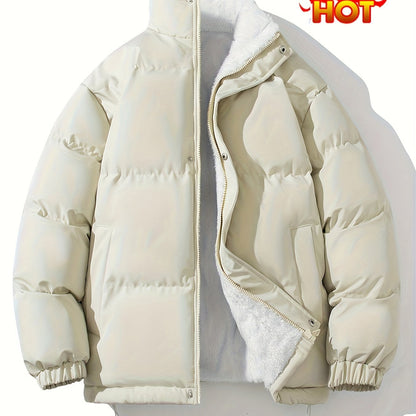 Classic Warm Solid Jacket, Casual Zip Up Comfy Padded Coat For Fall Winter Outdoor