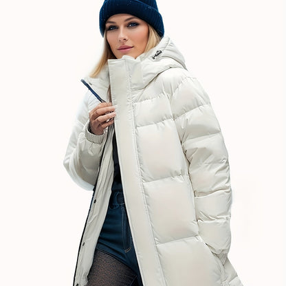 Long Length Hooded Parka, Casual Long Sleeve Winter Warm Outerwear, Women's Clothing