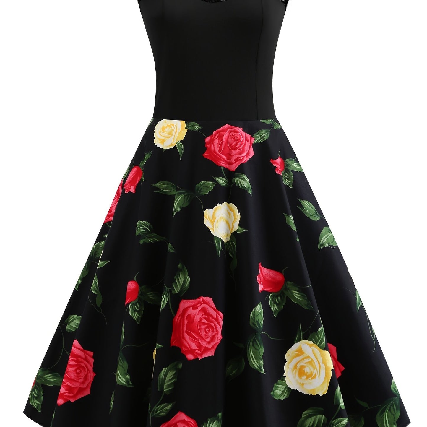 2025 gbolsos  Women's Dresses Contrast Lace Vintage Dark Peony Print Sleeveless Dress