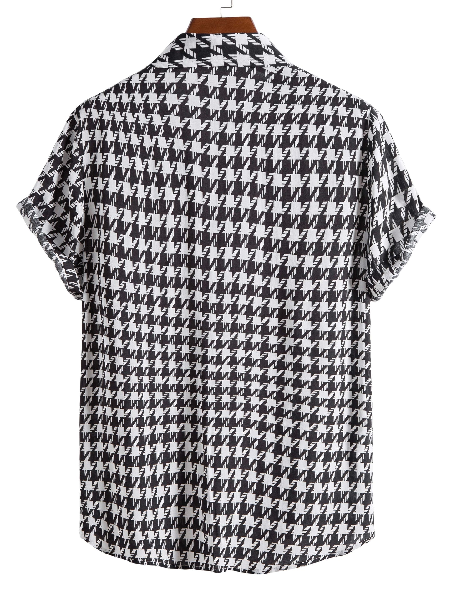 gbolsos   Houndstooth Print -  Button Up Short Sleeve Shirts Summer Casual