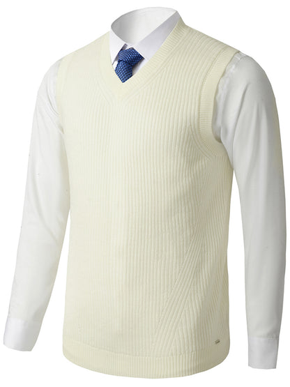 gbolsos Men's V Neck Sweater Vest, Pullover Solid Color Sleeveless Sweaters Vest, Preppy Style