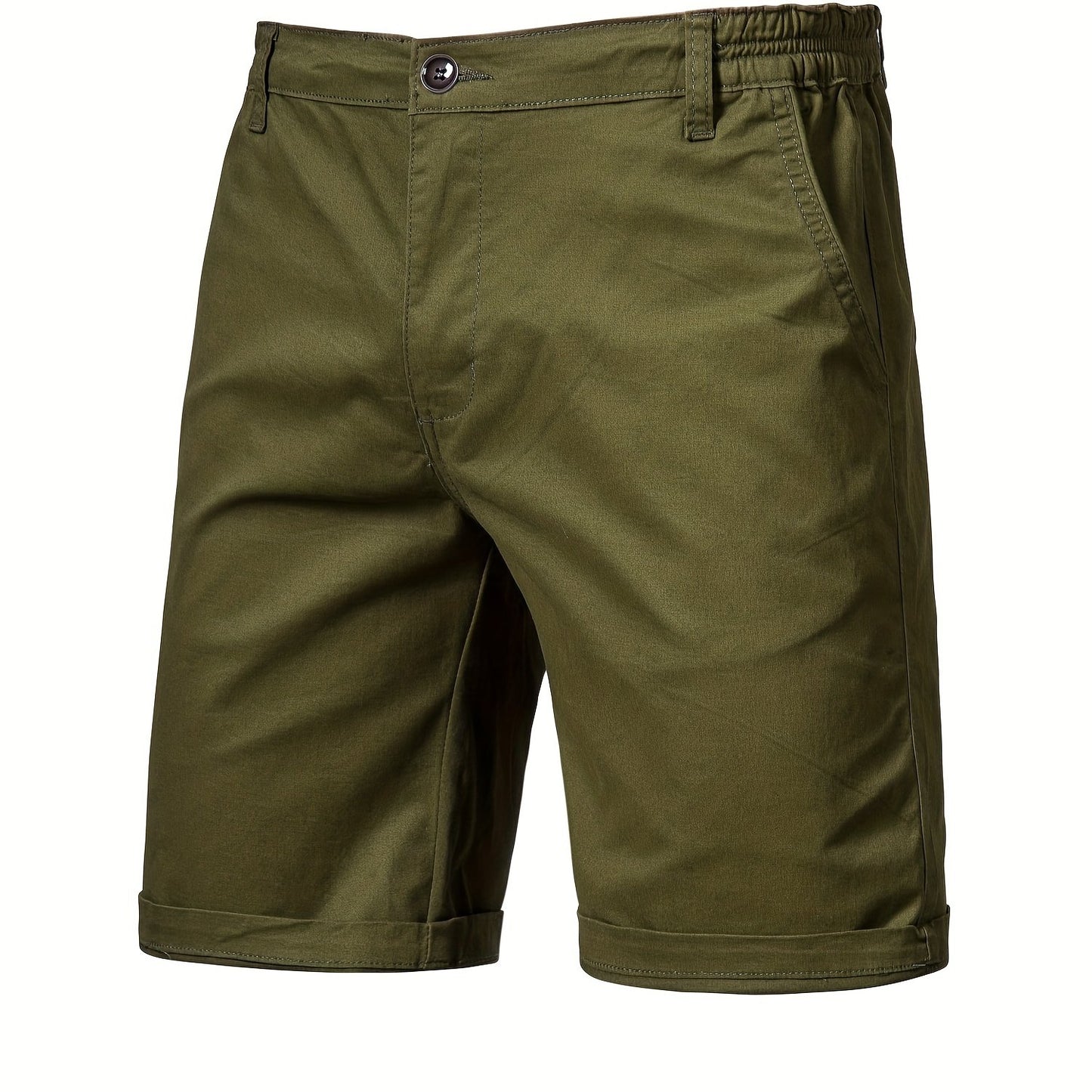 gbolsos   Men's Classic Fit Cotton Twill Flat Front Solid Chino Short With Slant Pockets And Elastic Waist