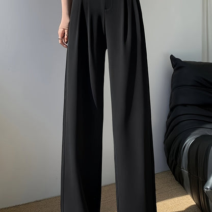 gbolsos Solid High Waist Pants, Casual Wide Leg Button Pants, Women's Clothing