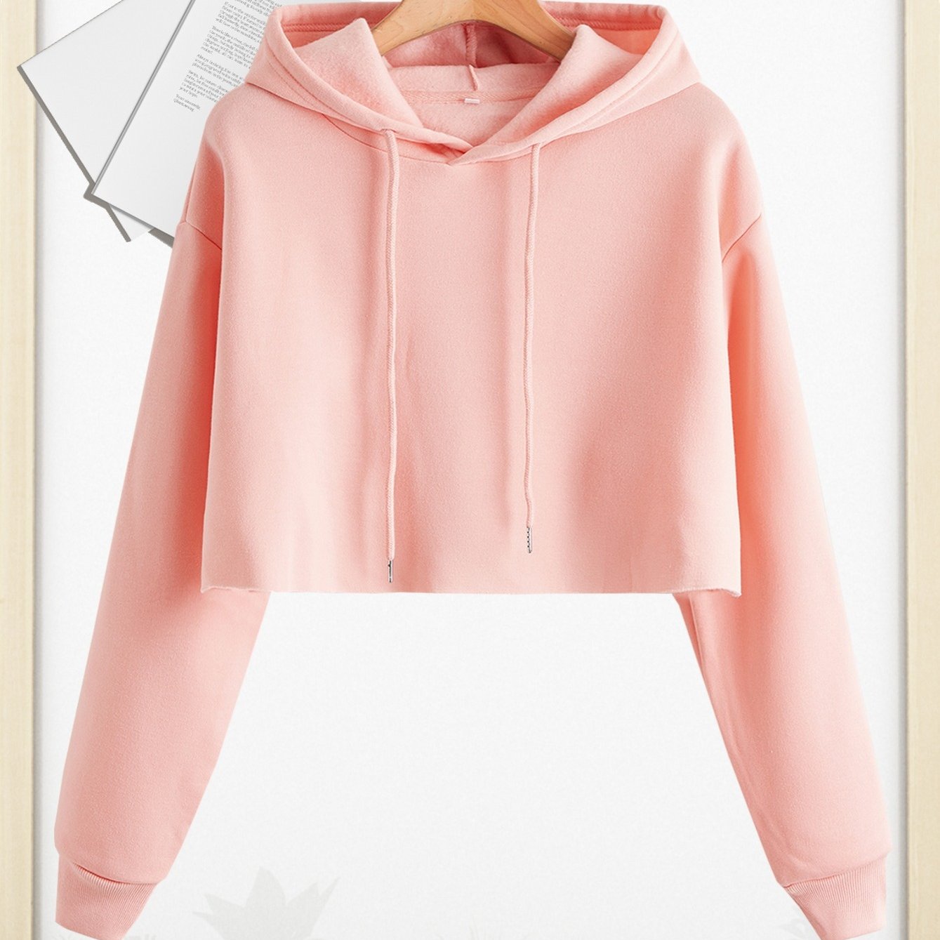 gbolsosWomen Pullover Cropped Hoodies, Long Sleeves Sweatshirts, Casual Basic Hooded Top