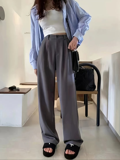gbolsos  Straight Leg Trouser, High Waist Casual Pants For Spring & Fall, Women's Clothing