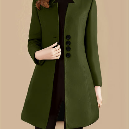 gbolsos  Single Breasted Solid Coat, Elegant Long Sleeve Versatile Outerwear, Women's Clothing