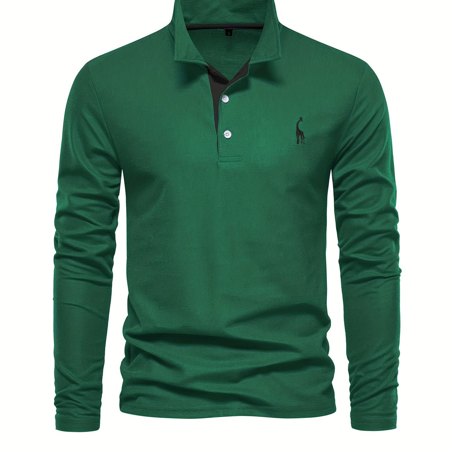 gbolsos  Men's Solid Giraffe Embroidery Long Sleeve Tennis Shirts, Slight Stretch All-match Fashion Men's Top