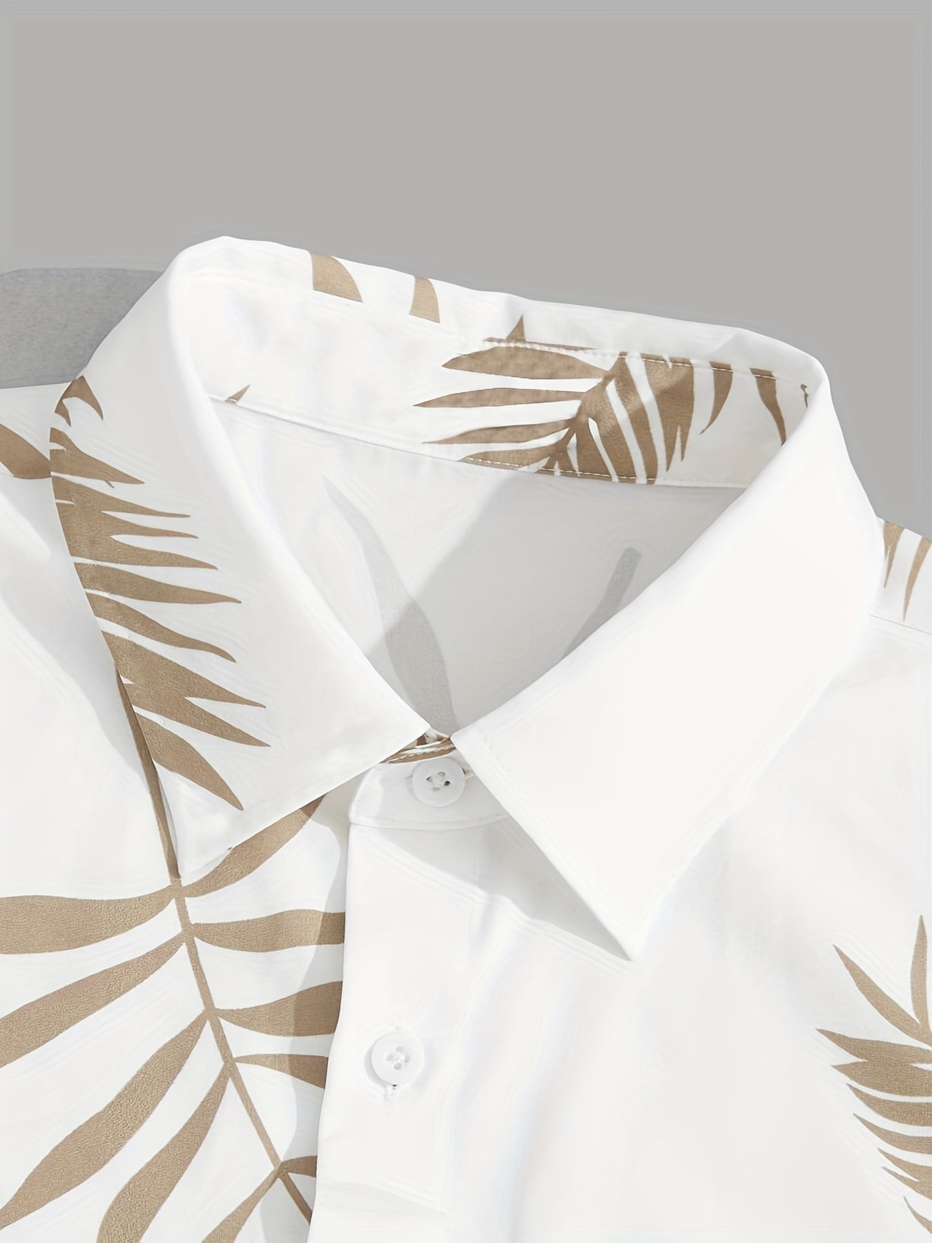 gbolsos  Men's Two-piece Outfits, Leaf Print Button Up Shirt And Drawstring Plain Shorts, Casual Loose Clothing For Summer