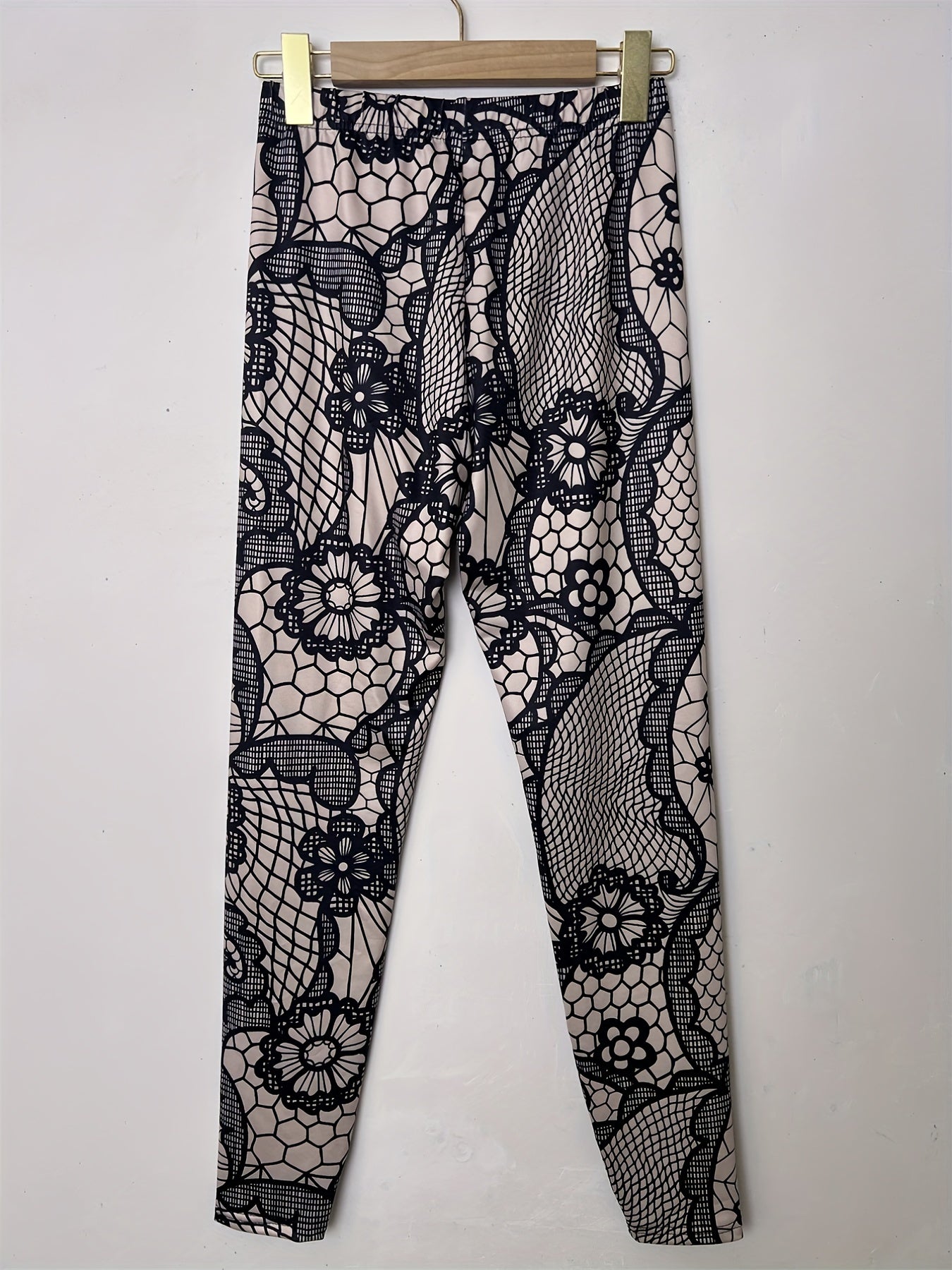 gbolsosFloral Print Skinny Leggings, Casual Elastic Waist Stretchy Leggings, Women's Clothing