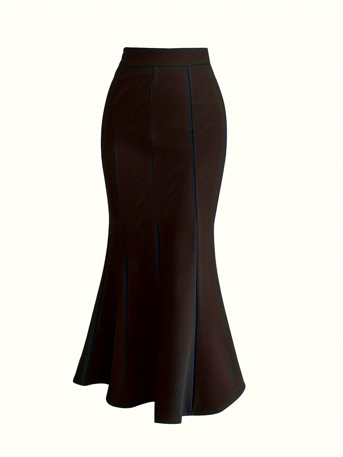 gbolsos  Solid High Waist Bodycon Skirt, Elegant Mermaid Hem Midi Skirt For Spring & Fall, Women's Clothing