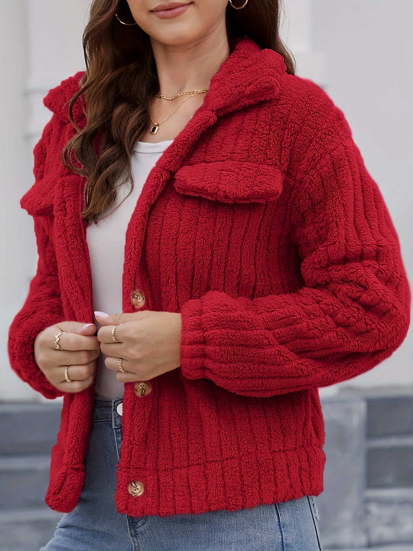 gbolsos Women's Winter Thermal Coat, Solid Color Casual Long Sleeve Jacket Coat, Winter Soft Comfortable Loose Top