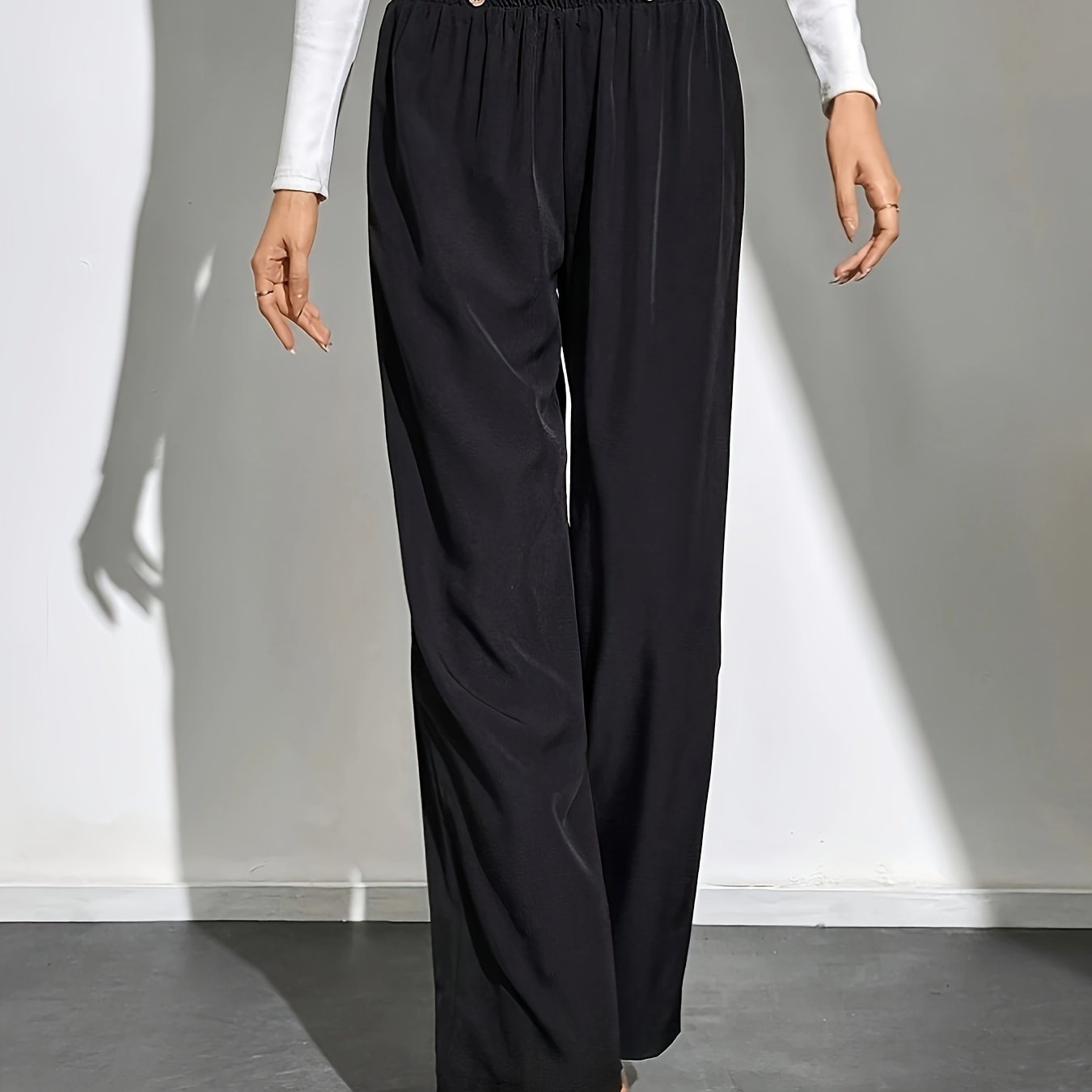 gbolsos  Button Decor Straight Leg Pants, Casual Solid Color High Waist Loose Pants, Women's Clothing