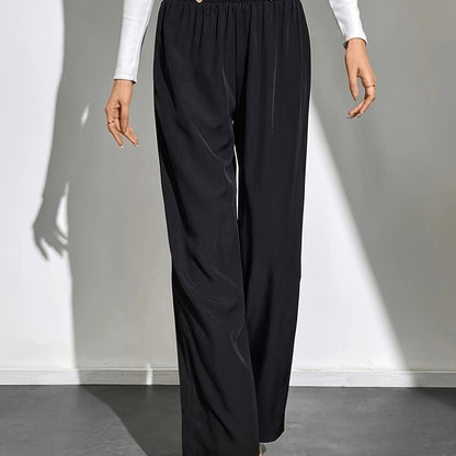 gbolsos  Button Decor Straight Leg Pants, Casual Solid Color High Waist Loose Pants, Women's Clothing