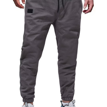 gbolsos Woven Cotton Blend Joggers, Men's Casual Solid Color Slightly Stretch Drawstring Pants For Spring Summer