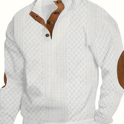 gbolsos  Trendy Solid Sweatshirt, Men's Casual Retro V Neck Stand Collar Sweatshirt For Men Fall Winter