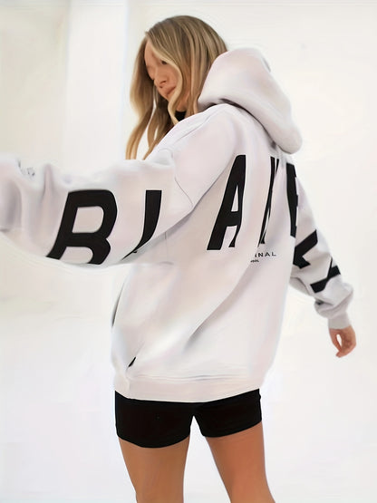 gbolsos  Letter Print Loose Hoodie, Casual Long Sleeve Pocket Thick Sweatshirt, Women's Clothing