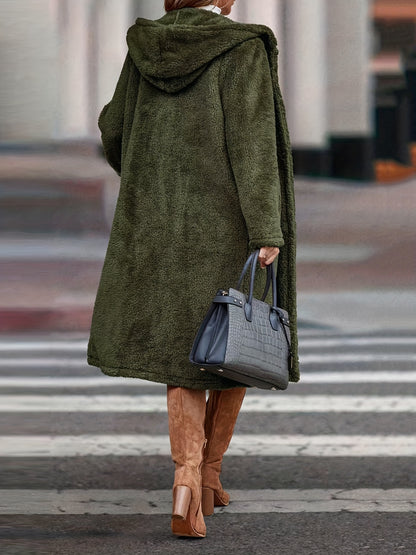 gbolsos  Hooded Teddy Coat, Casual Long Length Winter Warm Outerwear, Women's Clothing