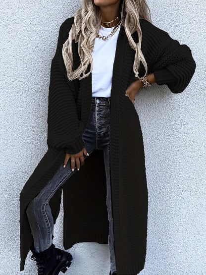 Solid Open Front Side Split Cardigan, Casual Long Sleeve Cardigan For Spring & Fall, Women's Clothing