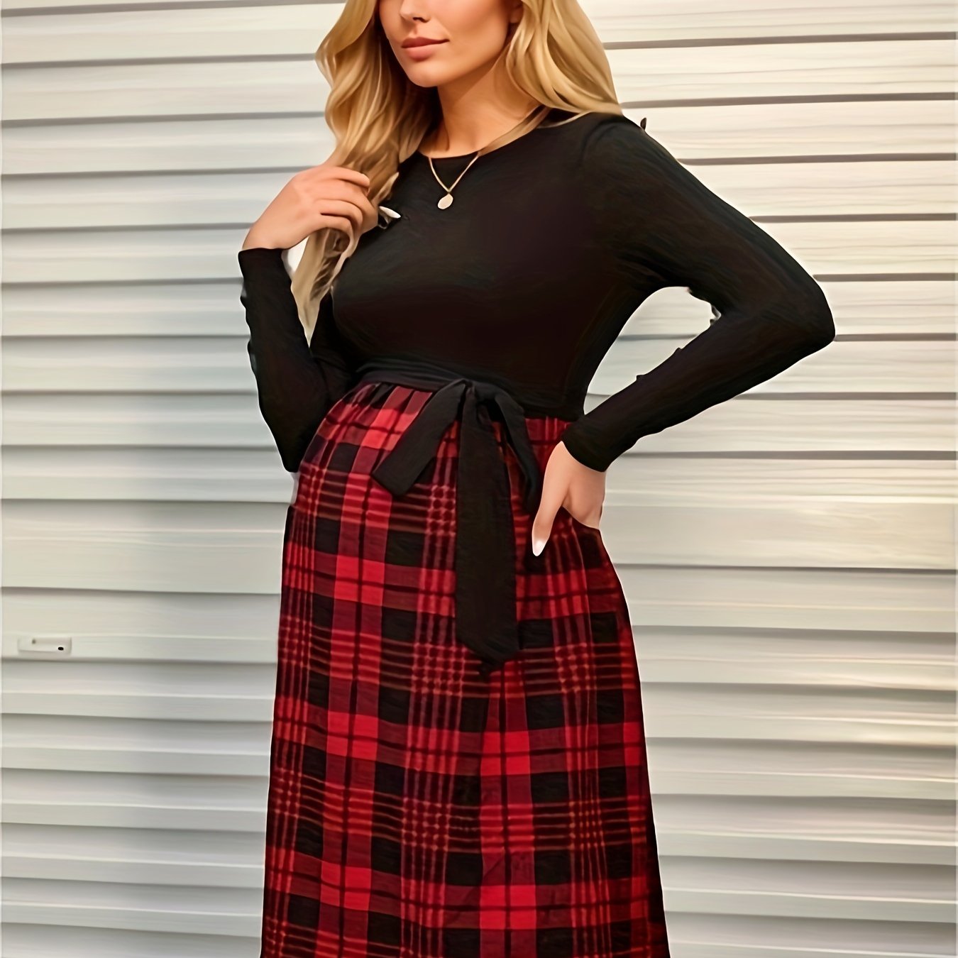 gbolsos  Fashion Plaid Pattern Color Block Maternity Clothing, Breastfeeding Clothing, Spring Fall
