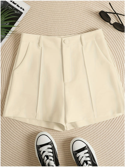 gbolsos  Solid Color High Waist Shorts,  Casual Zipper Front Shorts For Spring & Summer, Women's Clothing