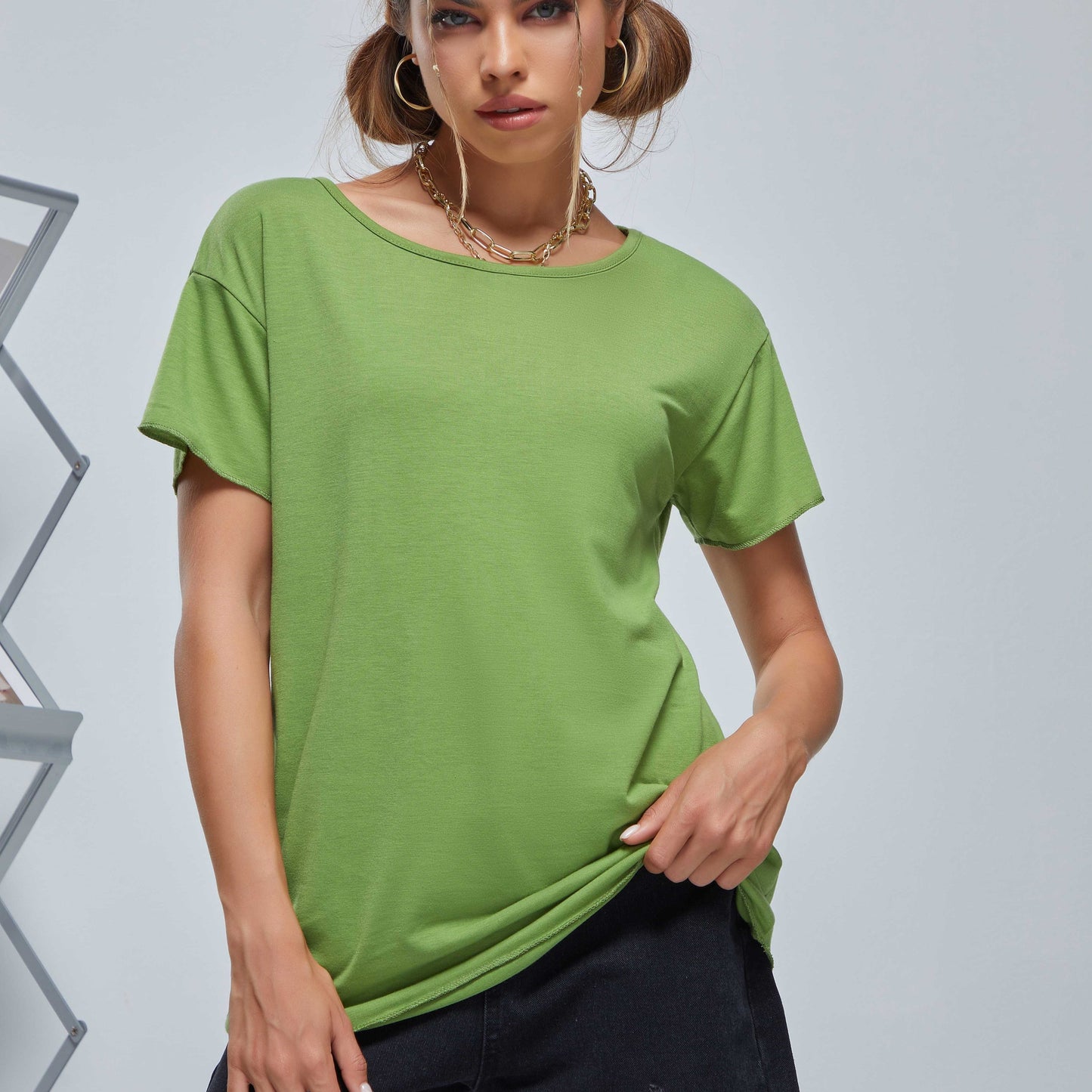 gbolsos  Solid Color Loose Short Sleeve T-shirt, Sports Fitness Yoga Running Top, Women's Activewear