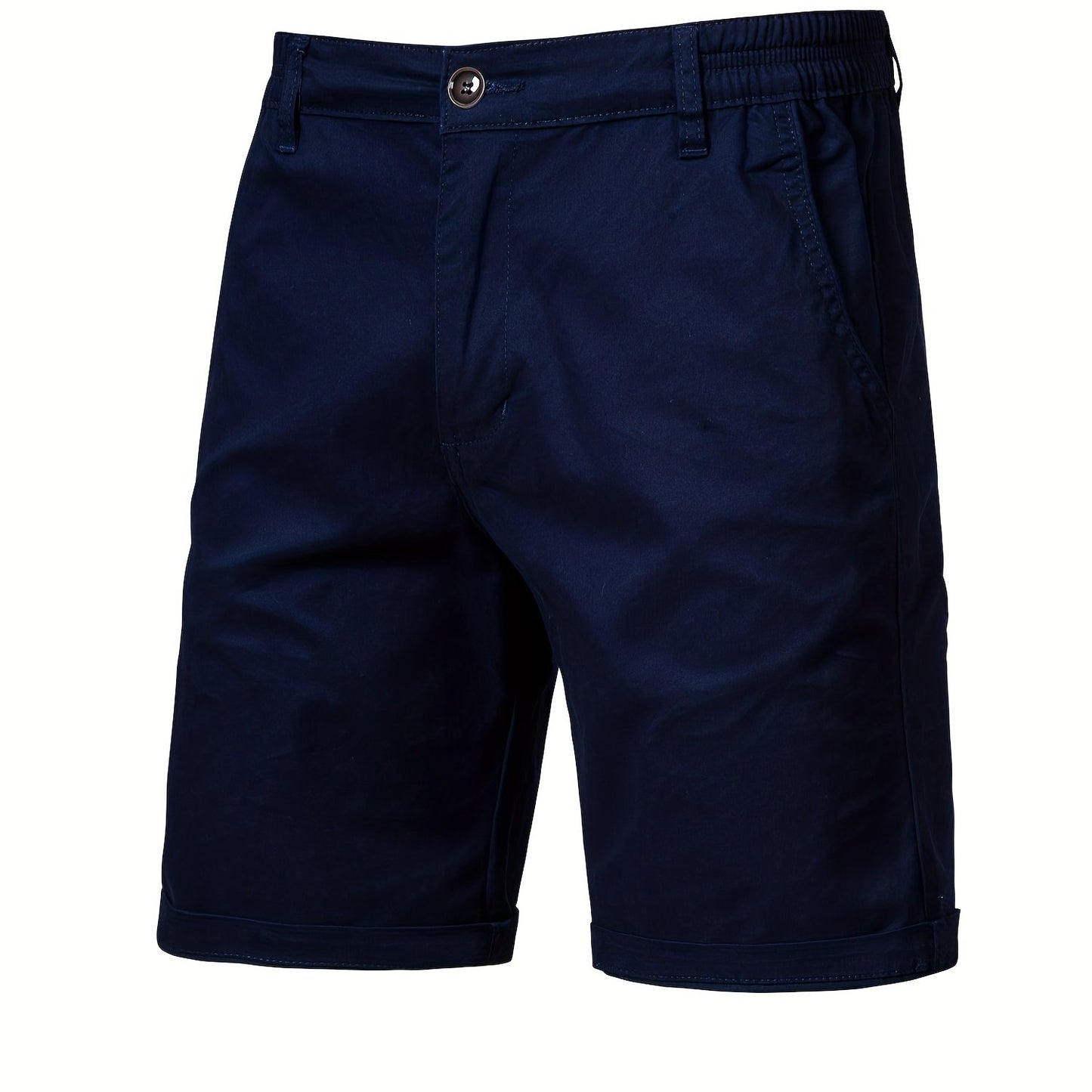 gbolsos   Men's Classic Fit Cotton Twill Flat Front Solid Chino Short With Slant Pockets And Elastic Waist
