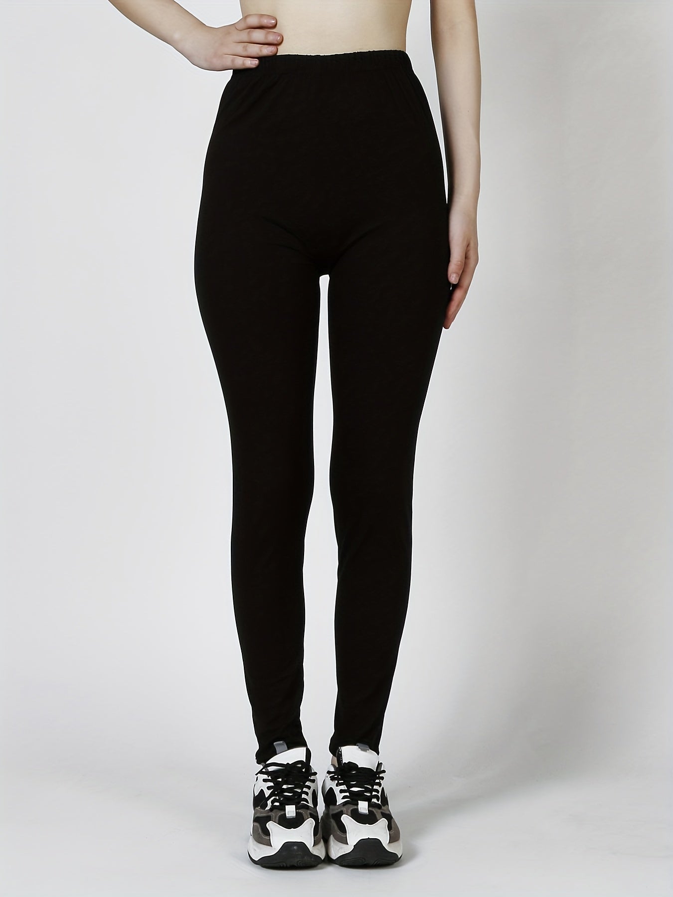 Sexy Solid Simple Leggings, Casual High Waist Elastic Fashion Bottoms Slim Leggings, Women's Clothing