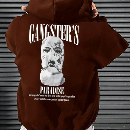 gbolsos  Men's Stylish Paradise Print Hoodie, Active Slightly Stretch Breathable Hooded Sweatshirt For Outdoor Fall Winter
