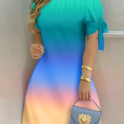 gbolsos  Color Block Off Shoulder Dress, Elegant Backless Short Sleeve Dress For Spring & Summer, Women's Clothing