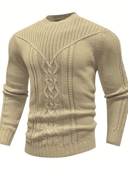 gbolsos  Fashionable Men's Solid Color Knit Sweater Plus Size Male's Pullover Sweater For Autumn And Winter, Leisurewear For Big And Tall Guys
