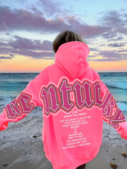 gbolsos  Letter Print Loose Hoodie, Casual Long Sleeve Hoodies Sweatshirt, Women's Clothing