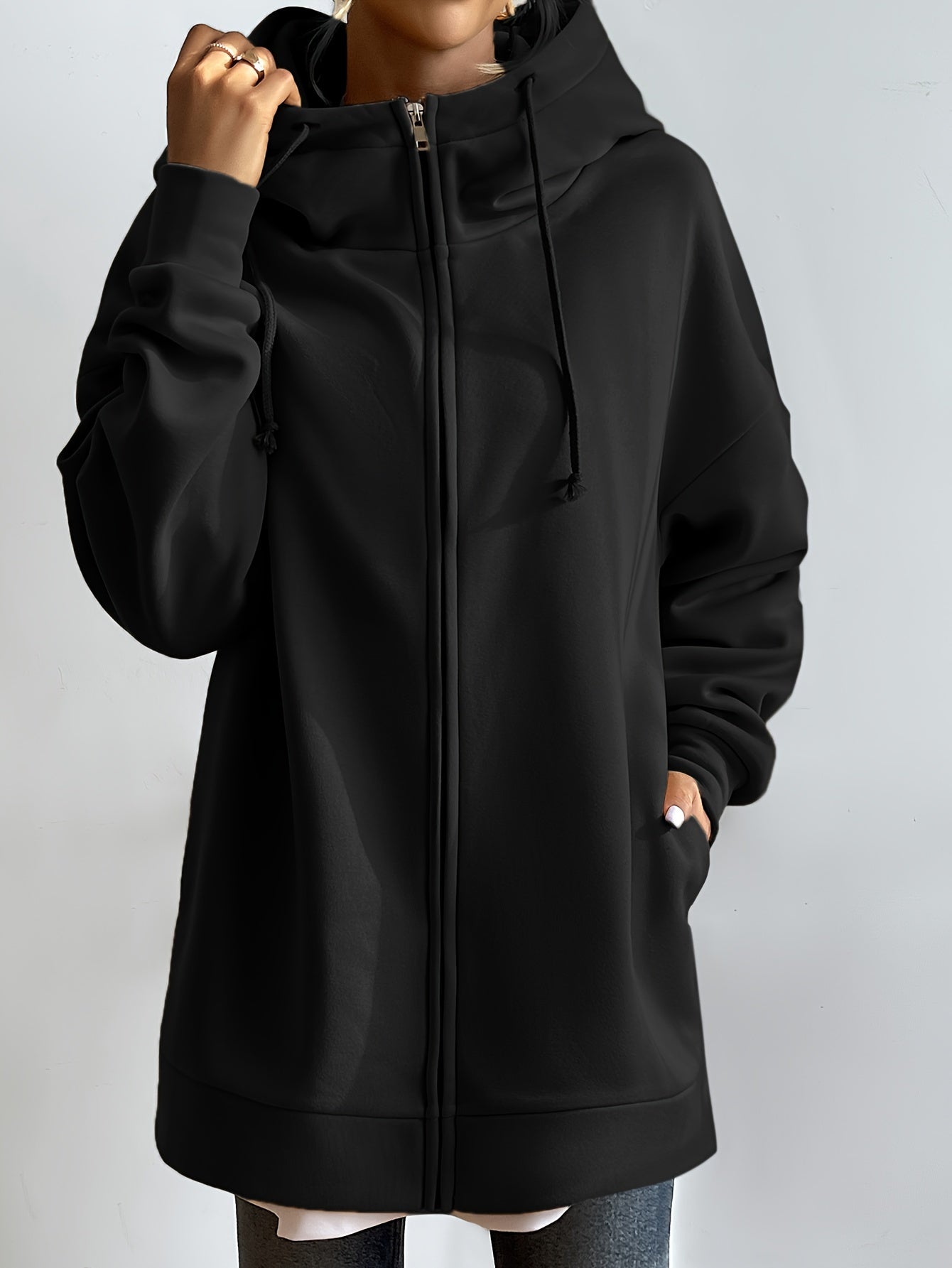 gbolsosSolid Color Casual Sports Hooded Zipper Sweatshirs, Long Sleeve Drawstring Hoodie, Women's Sporty Sweatshirts