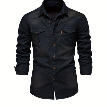 gbolsos  Cotton Denim Shirt Men Long Sleeve Quality Cowboy Shirts For Men Casual Slim Fit Mens Designer Clothing