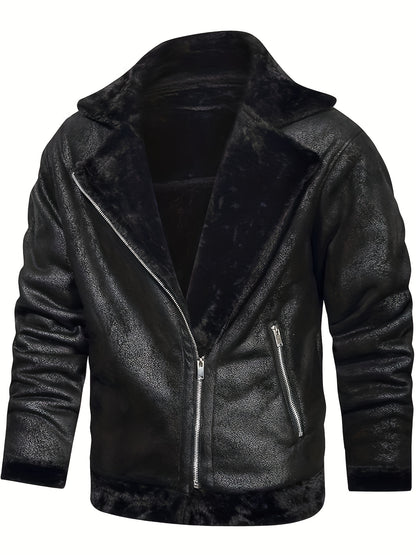 gbolsos  Men's Pu Jacket, Chic Faux Leather Jacket For Fall Winter