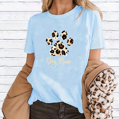 gbolsos  Women Funny Leopard Print Dog Mama Graphic Tee, Summer Casual Crew Neck T-shirt, Women's Clothing