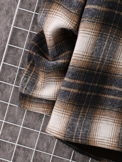 gbolsos  Men's Plaid Retro Jacket, Casual Lapel Chest Pocket Shirt Jacket For Fall Winter