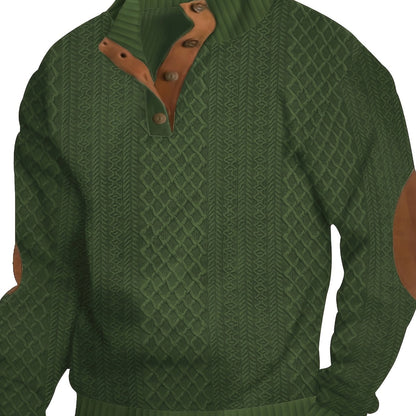 gbolsos  Trendy Solid Sweatshirt, Men's Casual Retro V Neck Stand Collar Sweatshirt For Men Fall Winter