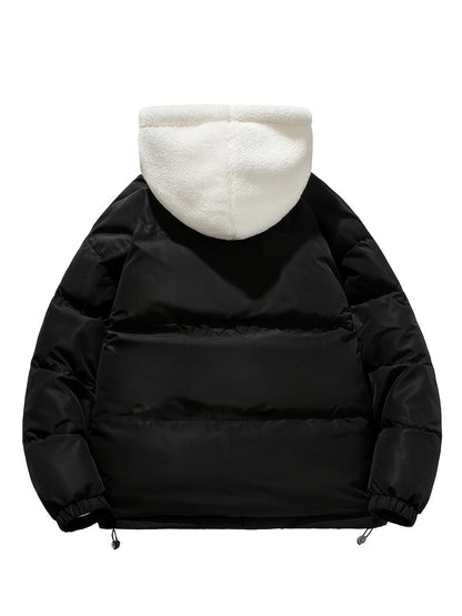 gbolsos  Warm Fleece Hooded Winter Jacket, Men's Casual Cotton Padded Coat For Fall Winter