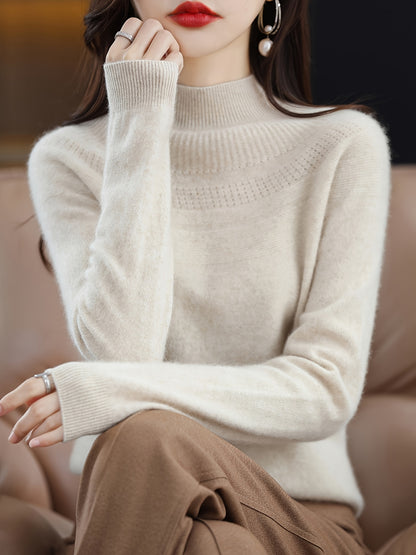 gbolsos  Solid Mock Neck Simple Sweater, Versatile Long Sleeve Knitted Top For Fall & Winter , Women's Clothing