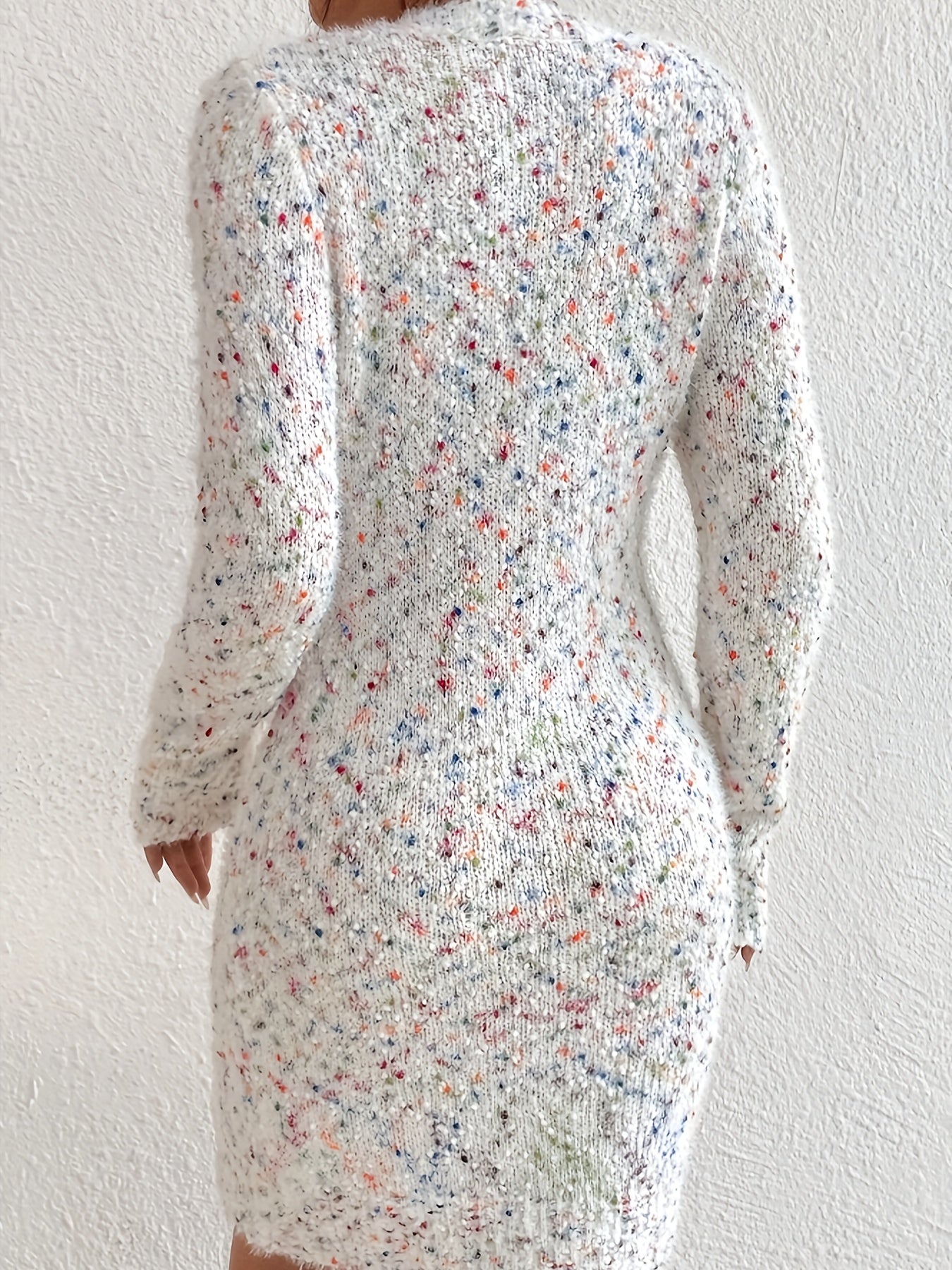 gbolsos Allover Pattern Sweater Dress, Elegant V Neck Long Sleeve Dress, Women's Clothing