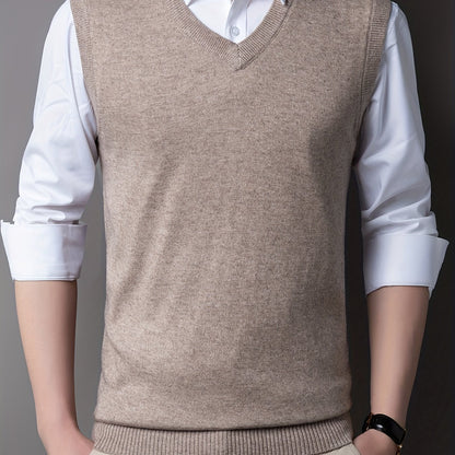 gbolsos Casual Knitted Pullover, V-neck Sleeveless Thermal Jacket, Wool Vest, Men's Tank Top  For Autumn And Winter