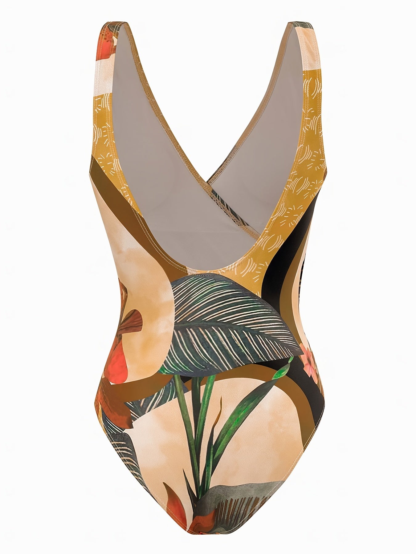 Tropical Print Two Pieces Swimsuit, V Neck Tummy Control High Cut With Cover Up Wrap Swimsuit, Women's Swimwear & Clothing