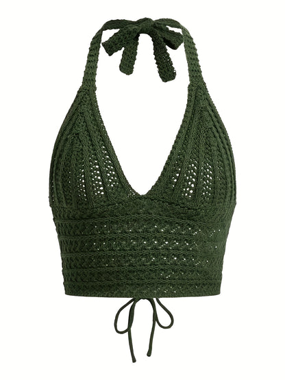 gbolsos   Y2K Crop Sweater Bralette, Halter Neck Casual Sweater, Women's Clothing