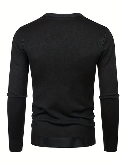 gbolsos  All Match Knitted Sweater, Leopard Pattern Men's Casual Warm Mid Stretch Crew Neck Pullover Sweater For Men Fall Winter